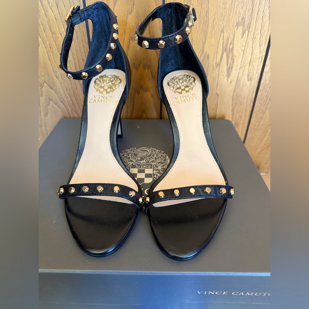 Vince Camuto Black and Gold Studded Heels